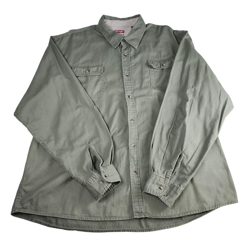 Wrangler Button Down Shirt Mens 3XL Green Cotton Long Sleeve Casual Gorpecore